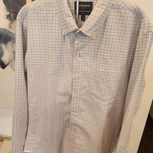 BONOBOS MENS SIZE L, HANDSOME stretch slim fit white plaid button!🩵💙